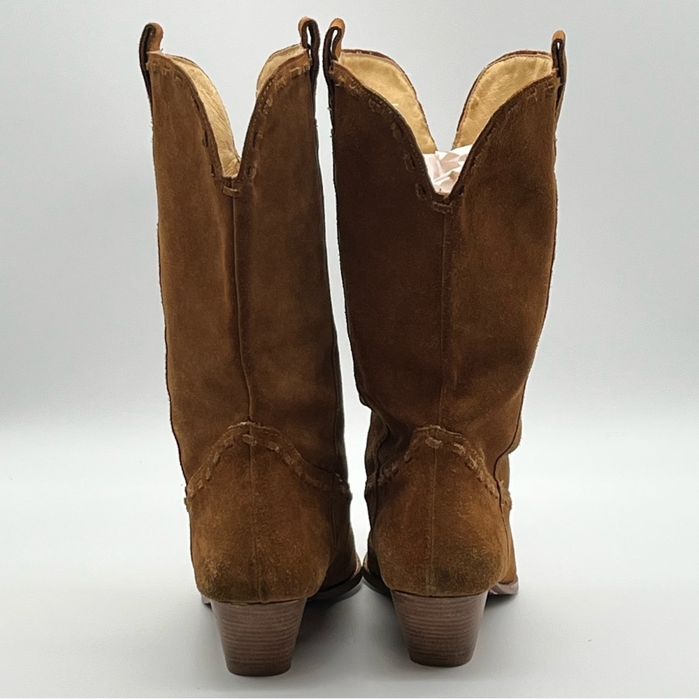 Michael Kors Brown Suede Cowboy Pull On Mid-Calf Pointed Raped Heal Boots 8M - Picture 3 of 14